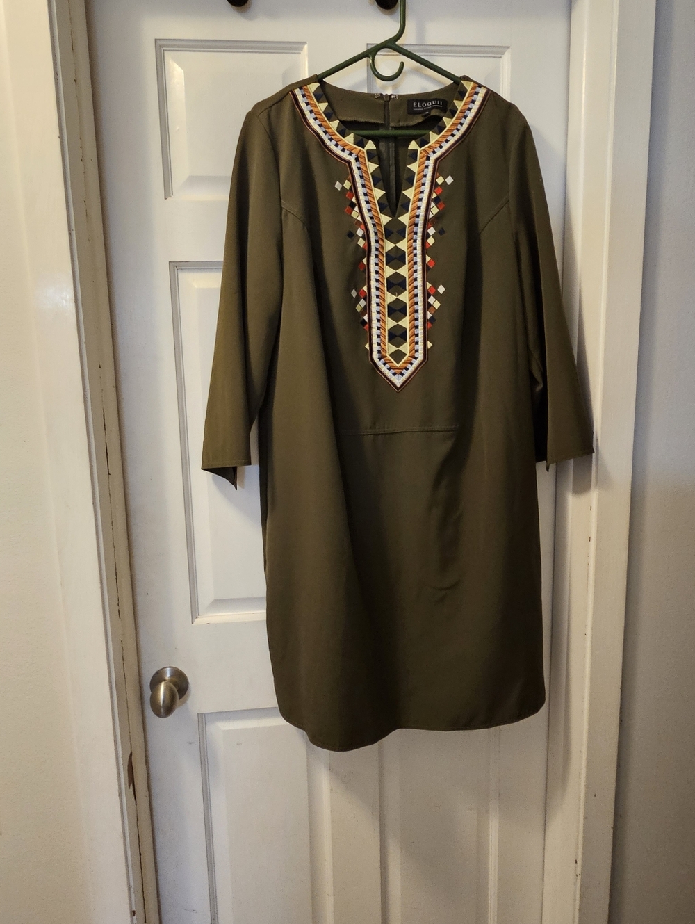 Eloquii Olive Embroidered Tunic Dress